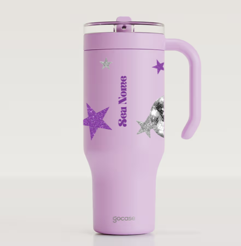 Copo Térmico Life Go Case lilás personalizado com estrelas